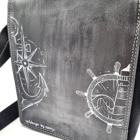 Überschlag Tasche - Canvas mit Büffel Hunter Leder "Ahoi"