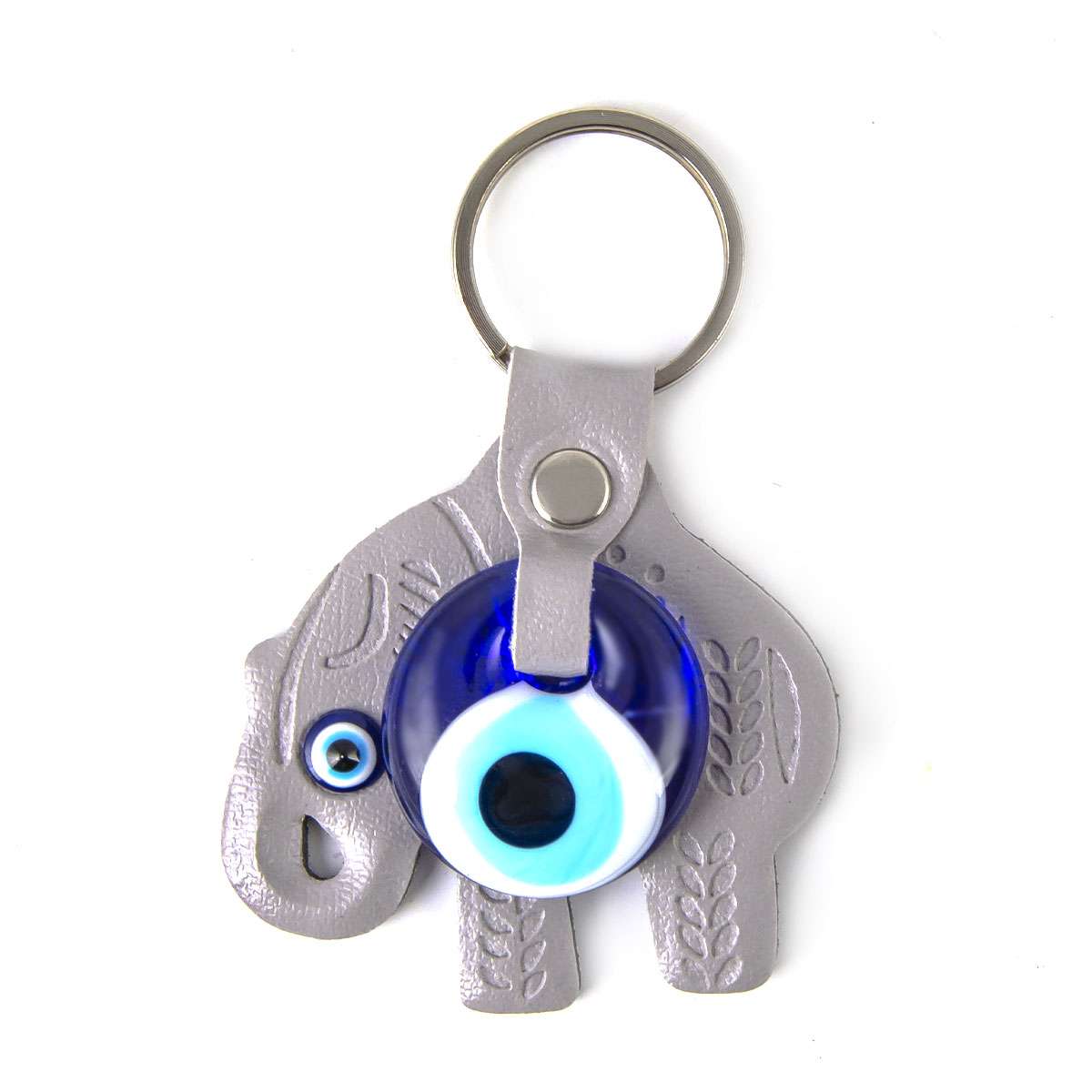 Leder Schlüsselanhänger - Elefant - Grau - 9x6cm