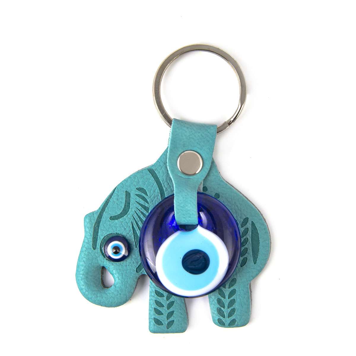 Leder Schlüsselanhänger - Elefant - Türkis- 9x6cm