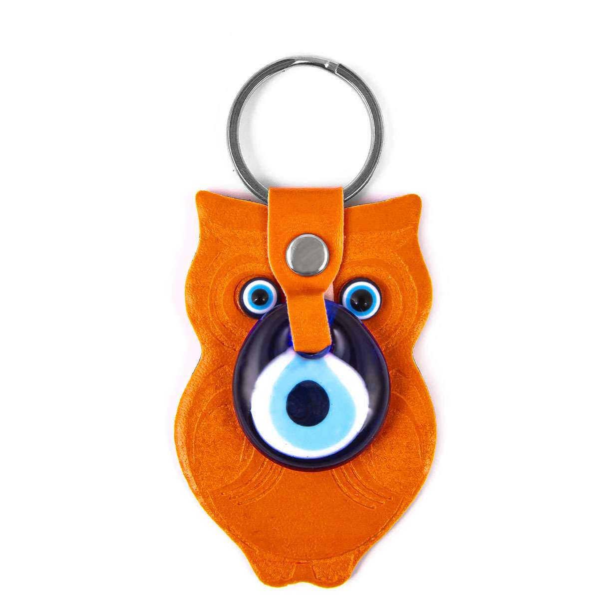 Leder Schlüsselanhänger - Eule - Orange - 9x5cm