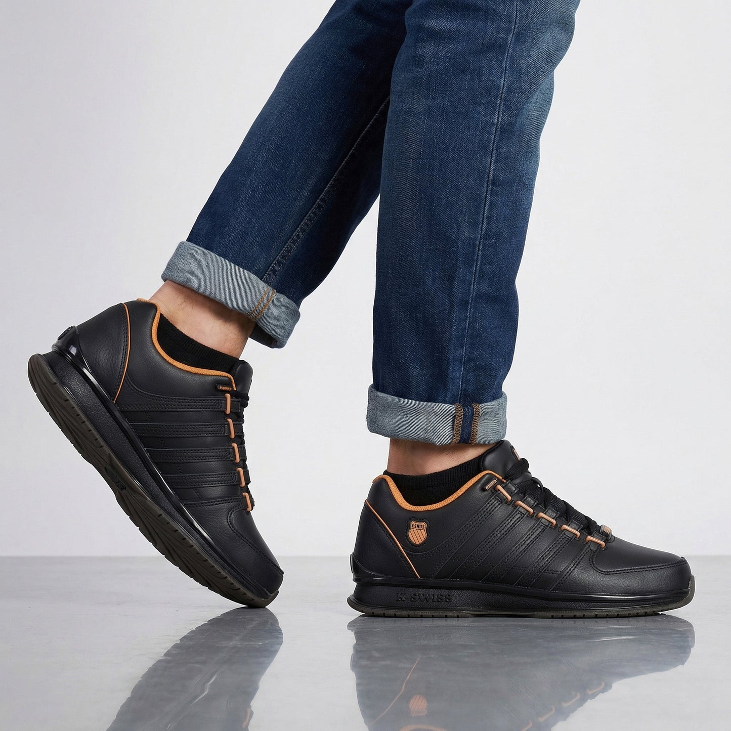 K-Swiss RINZLER Leather - Herren Sneakers Schuhe Schwarz 01235-014-M