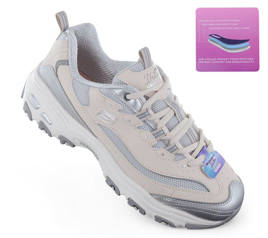 Skechers D Lites - Chromatic - Damen Sneakers Schuhe Beige-Silber 150246-NTSL
