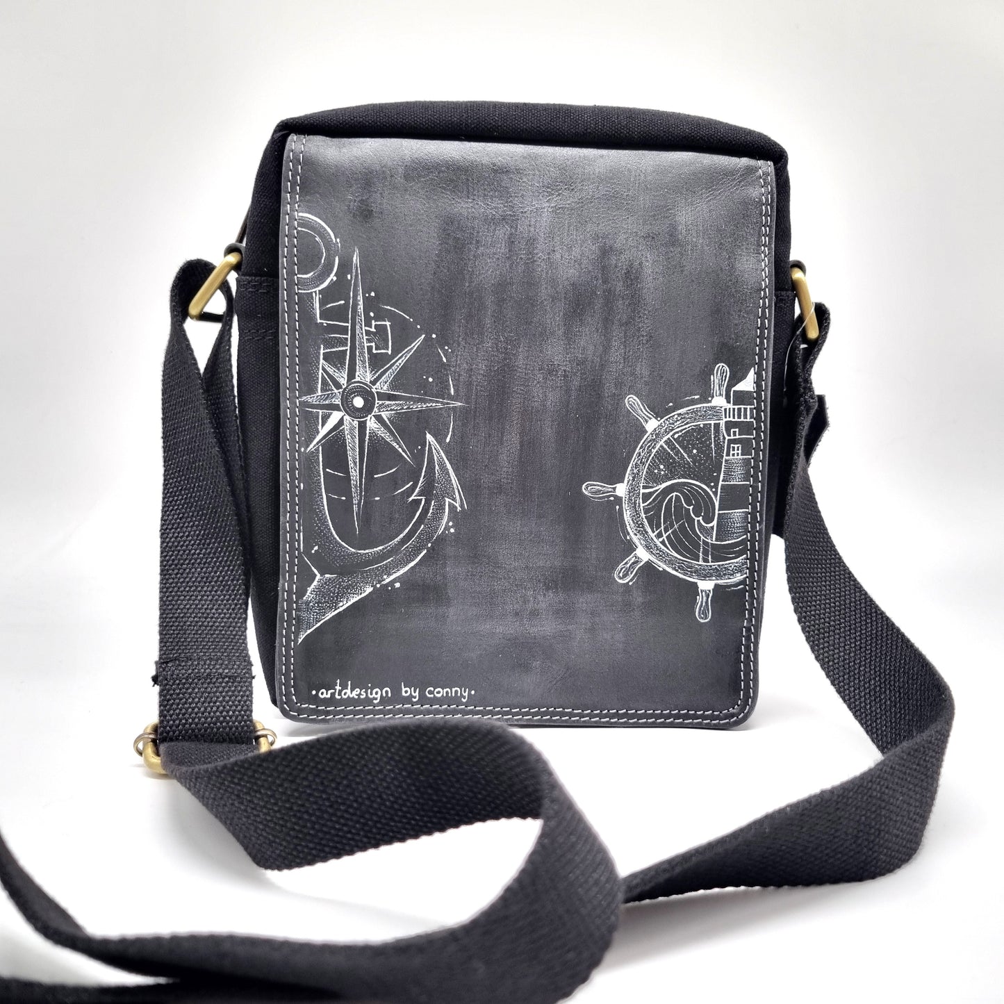 Überschlag Tasche - Canvas mit Büffel Hunter Leder "Ahoi"