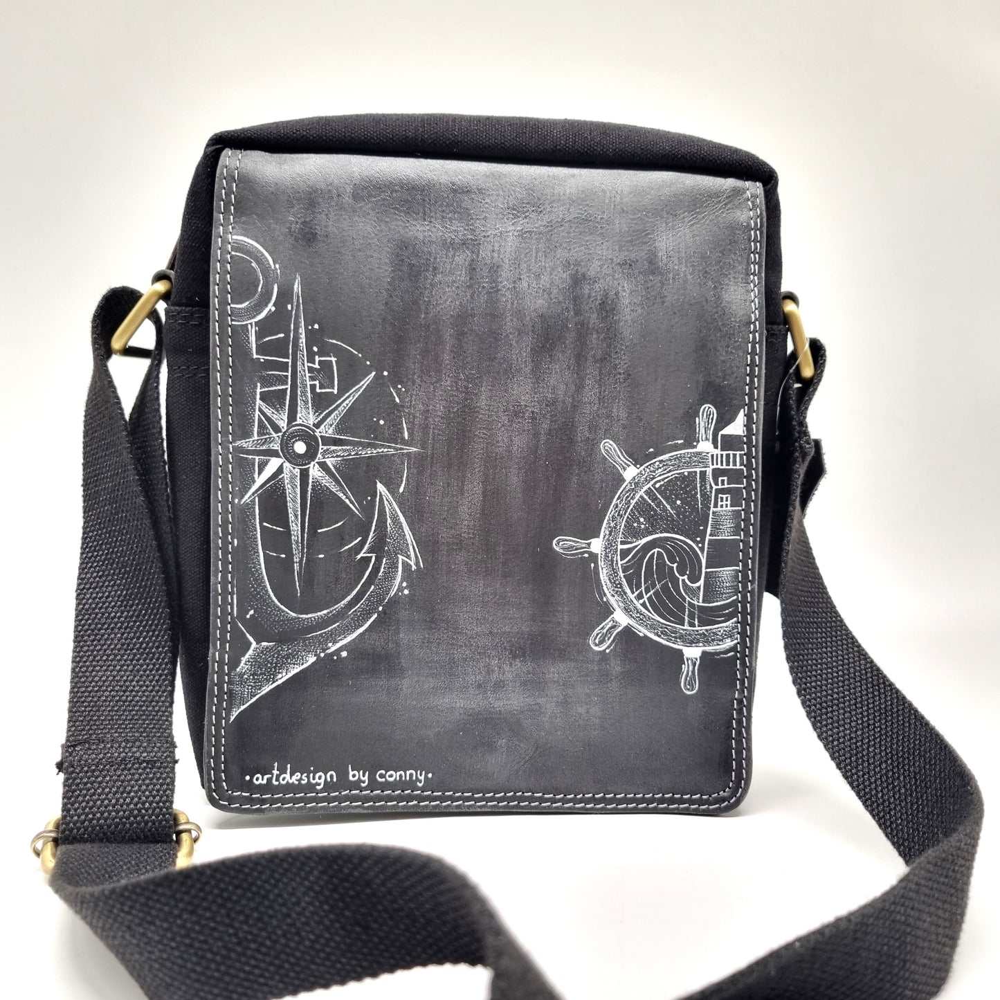 Überschlag Tasche - Canvas mit Büffel Hunter Leder "Ahoi"