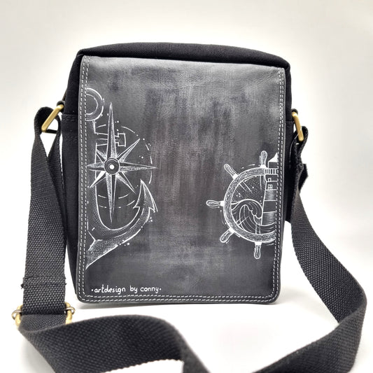 Überschlag Tasche - Canvas mit Büffel Hunter Leder "Ahoi"