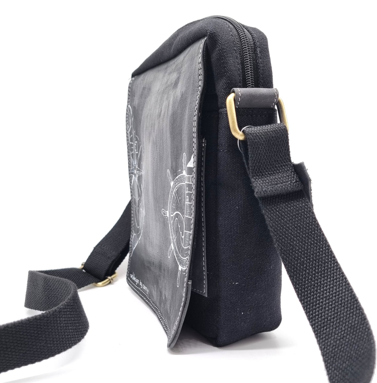 Überschlag Tasche - Canvas mit Büffel Hunter Leder "Ahoi"