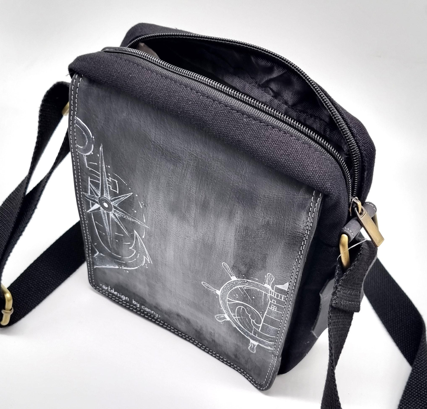 Überschlag Tasche - Canvas mit Büffel Hunter Leder "Ahoi"