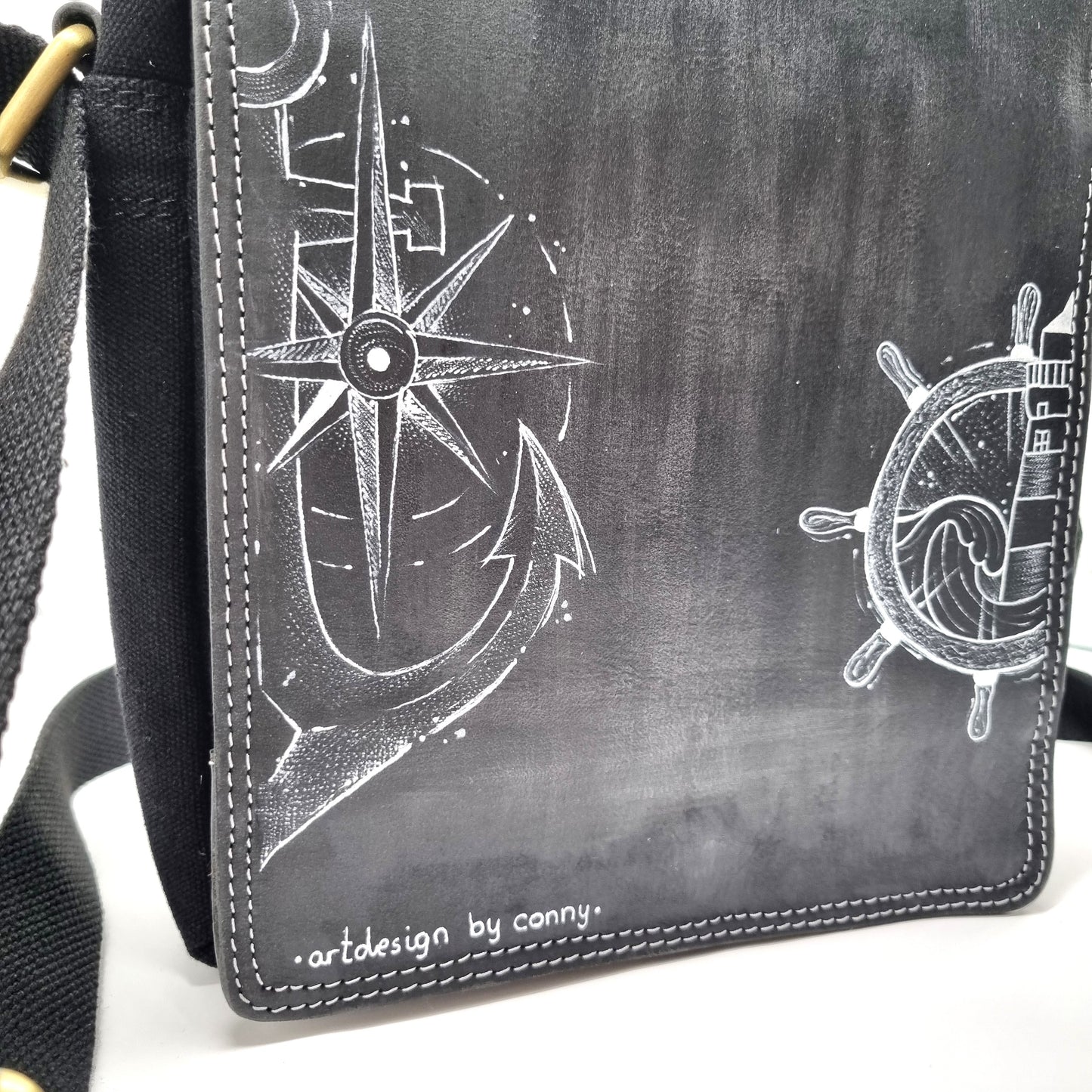 Überschlag Tasche - Canvas mit Büffel Hunter Leder "Ahoi"