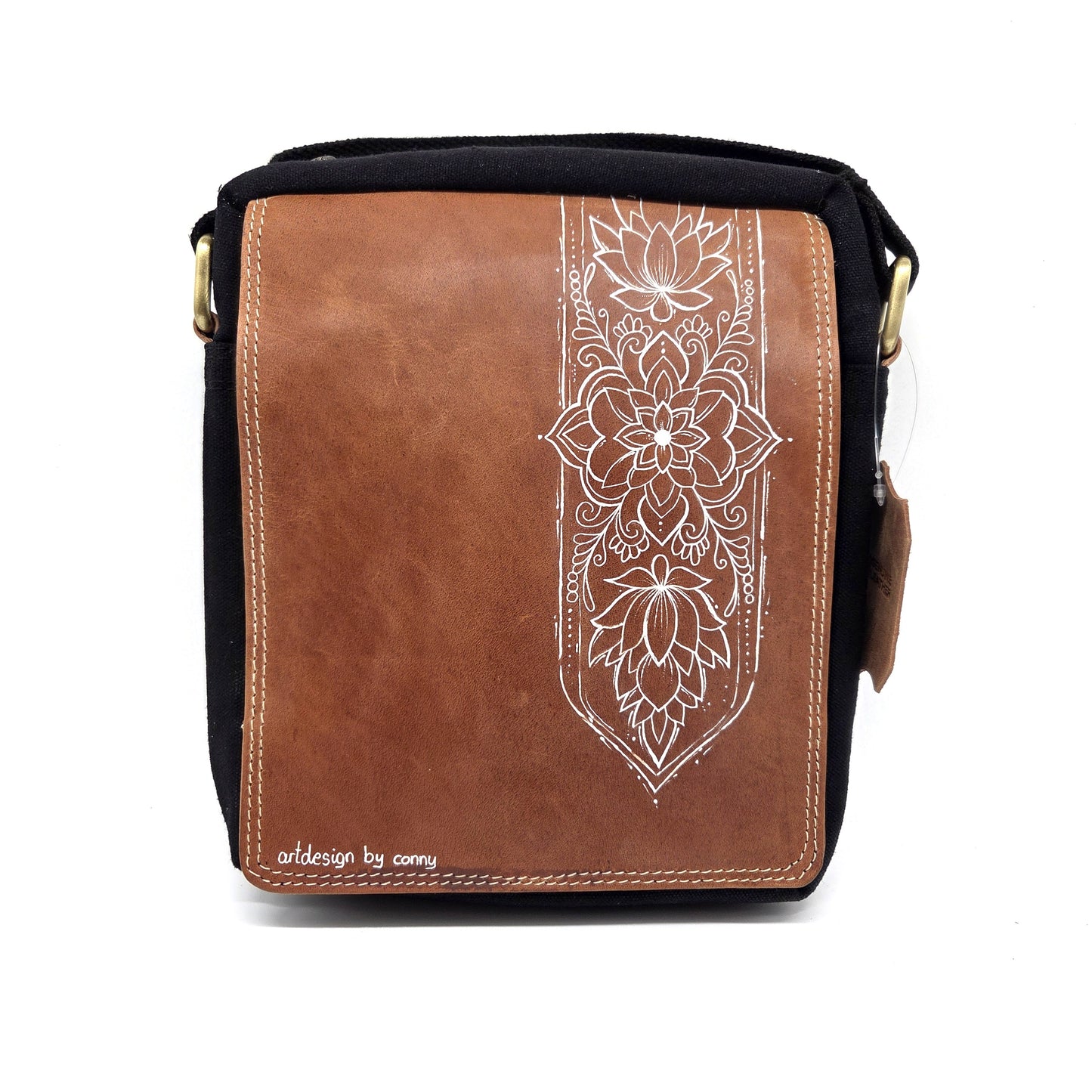 Überschlag Tasche - Canvas mit Büffel Hunter Leder "Mandala"