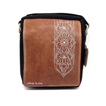 Überschlag Tasche - Canvas mit Büffel Hunter Leder "Mandala"