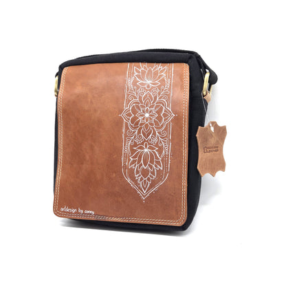 Überschlag Tasche - Canvas mit Büffel Hunter Leder "Mandala"