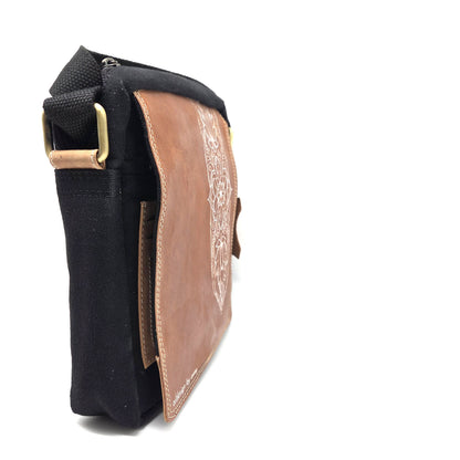 Überschlag Tasche - Canvas mit Büffel Hunter Leder "Mandala"