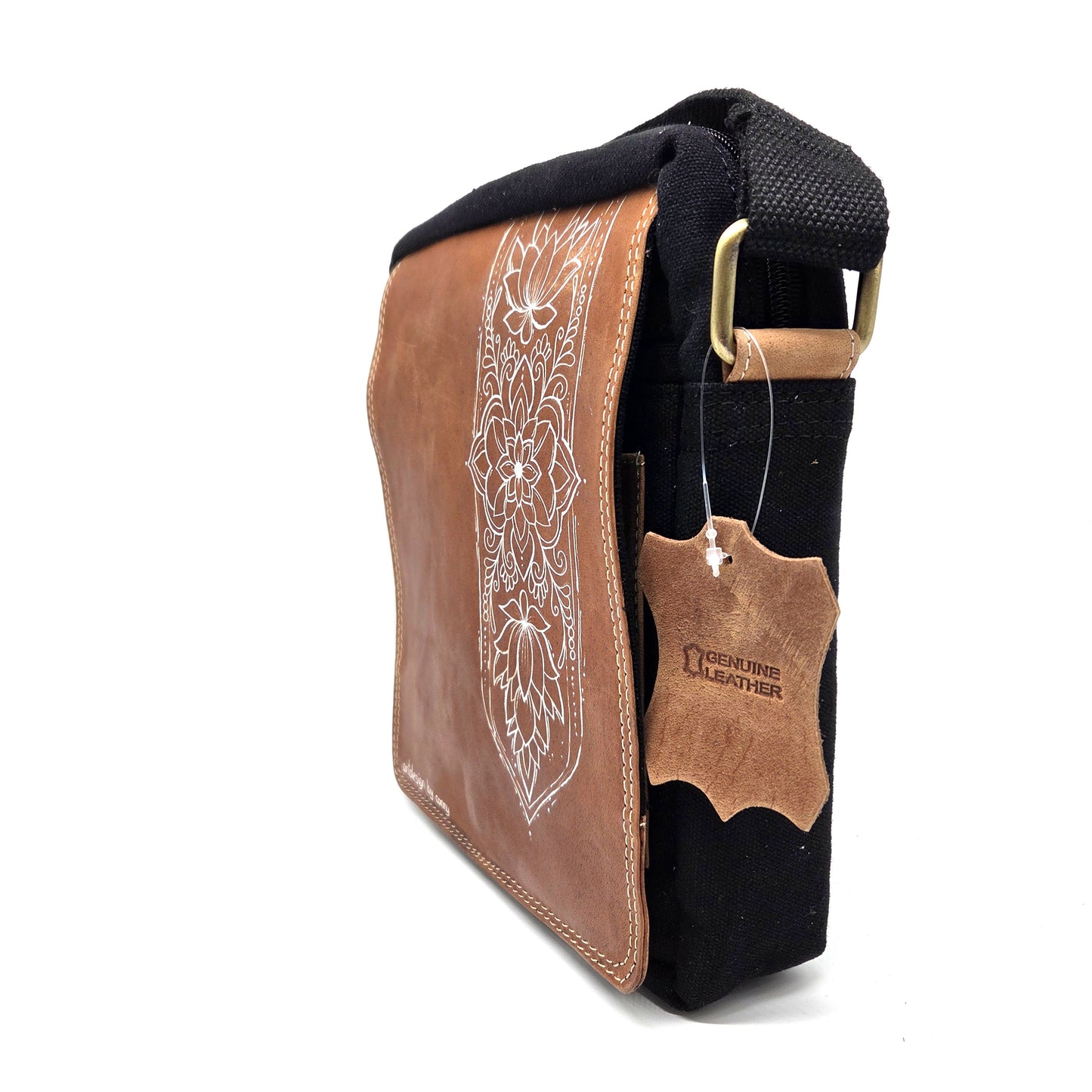 Überschlag Tasche - Canvas mit Büffel Hunter Leder "Mandala"