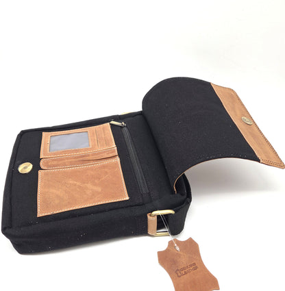 Überschlag Tasche - Canvas mit Büffel Hunter Leder "Mandala"