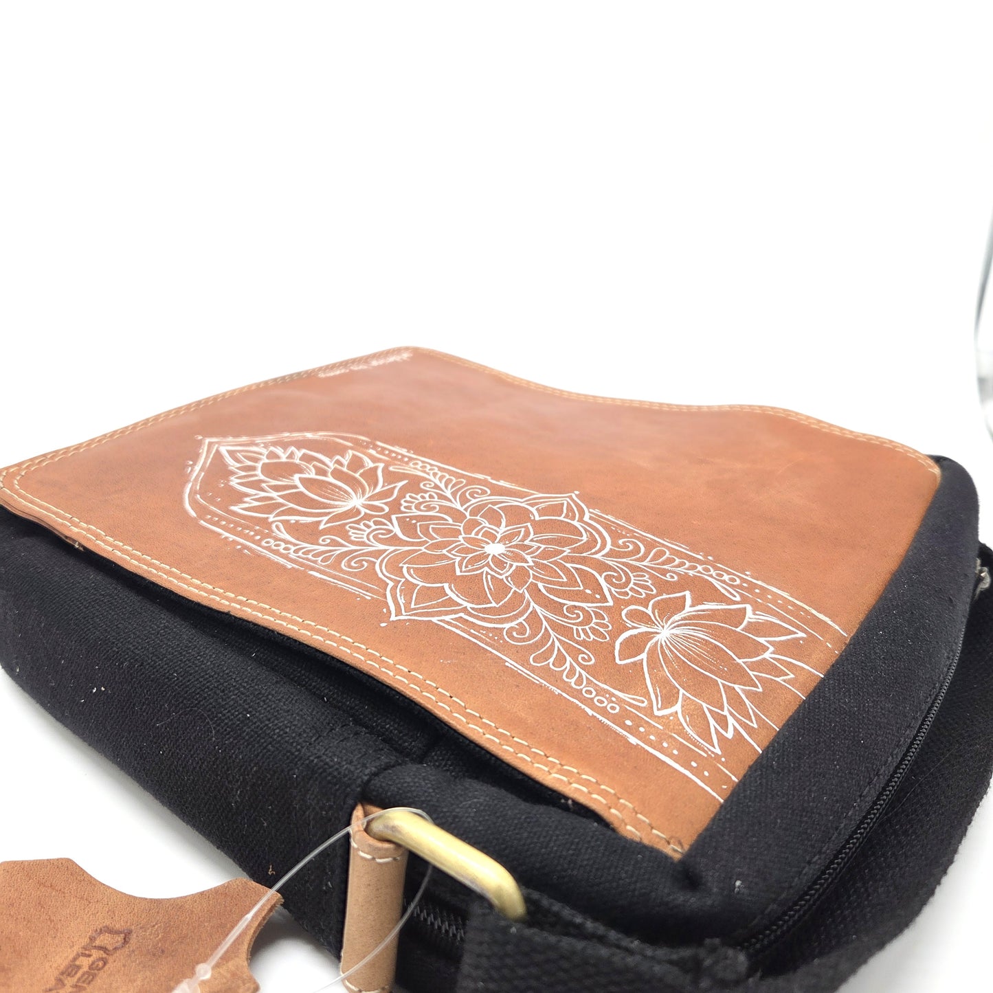 Überschlag Tasche - Canvas mit Büffel Hunter Leder "Mandala"