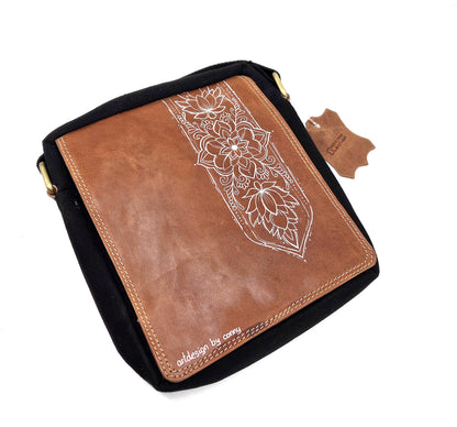 Überschlag Tasche - Canvas mit Büffel Hunter Leder "Mandala"