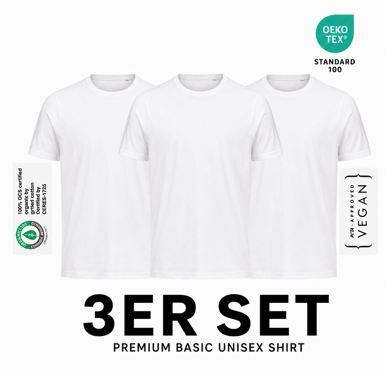 OCS PREMIUM T-SHIRT'S UNISEX 100% BIO (3er SET)