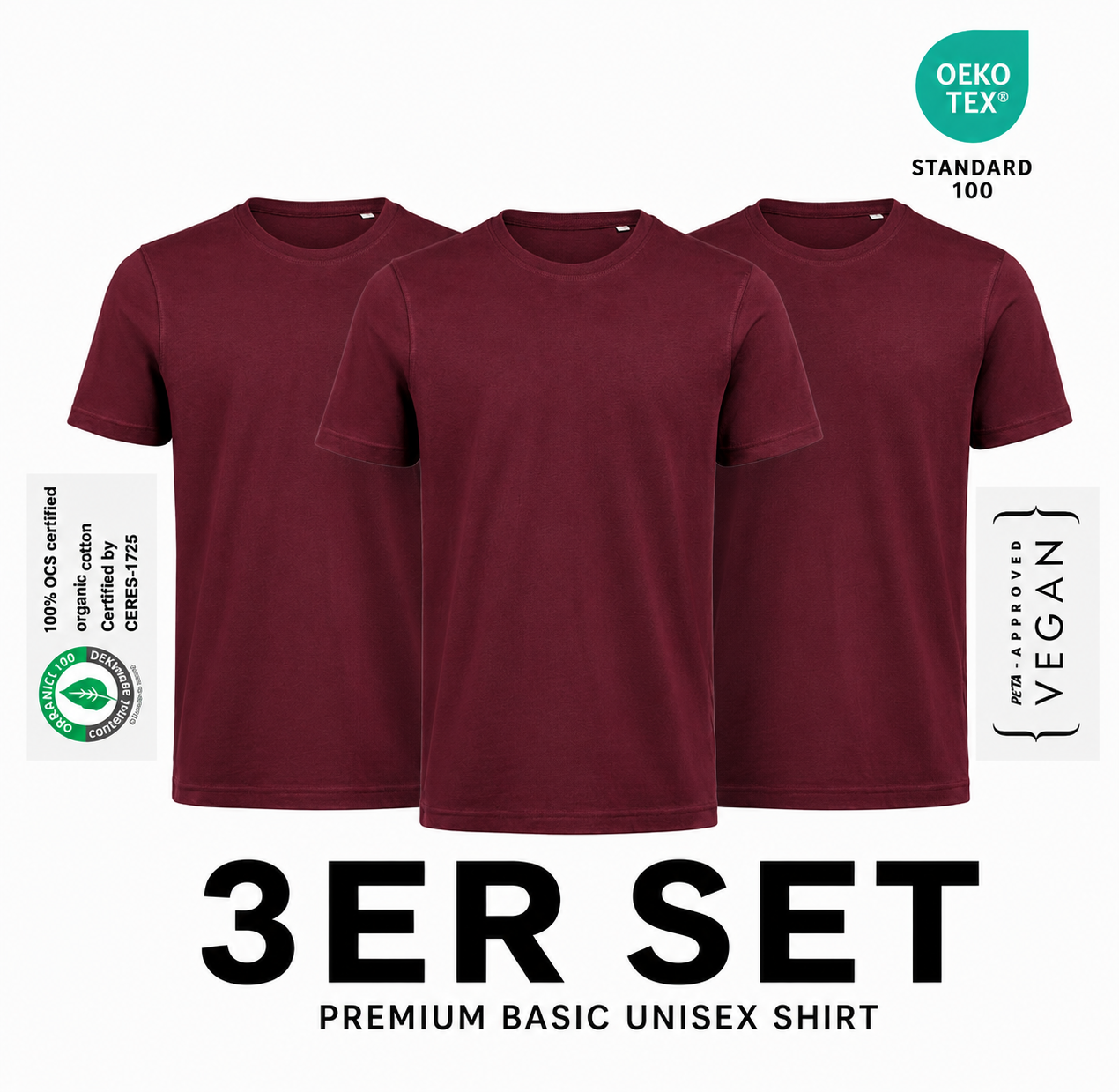 OCS PREMIUM T-SHIRT'S UNISEX 100% BIO (3er SET)