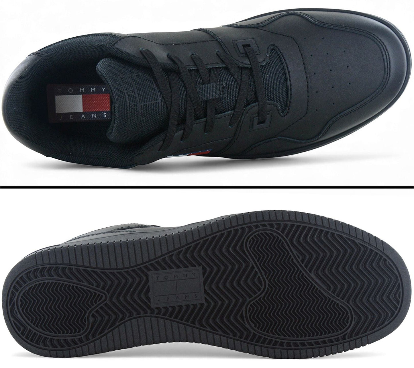 Tommy Hilfiger Jeans Retro Basket ESS Essential - Herren Sneakers Schuhe Leder Schwarz EM0EM01395-BDS