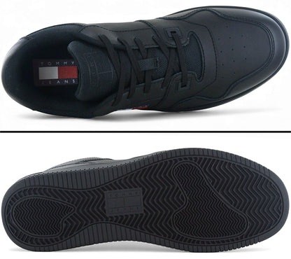 Tommy Hilfiger Jeans Retro Basket ESS Essential - Herren Sneakers Schuhe Leder Schwarz EM0EM01395-BDS