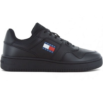 Tommy Hilfiger Jeans Retro Basket ESS Essential - Herren Sneakers Schuhe Leder Schwarz EM0EM01395-BDS