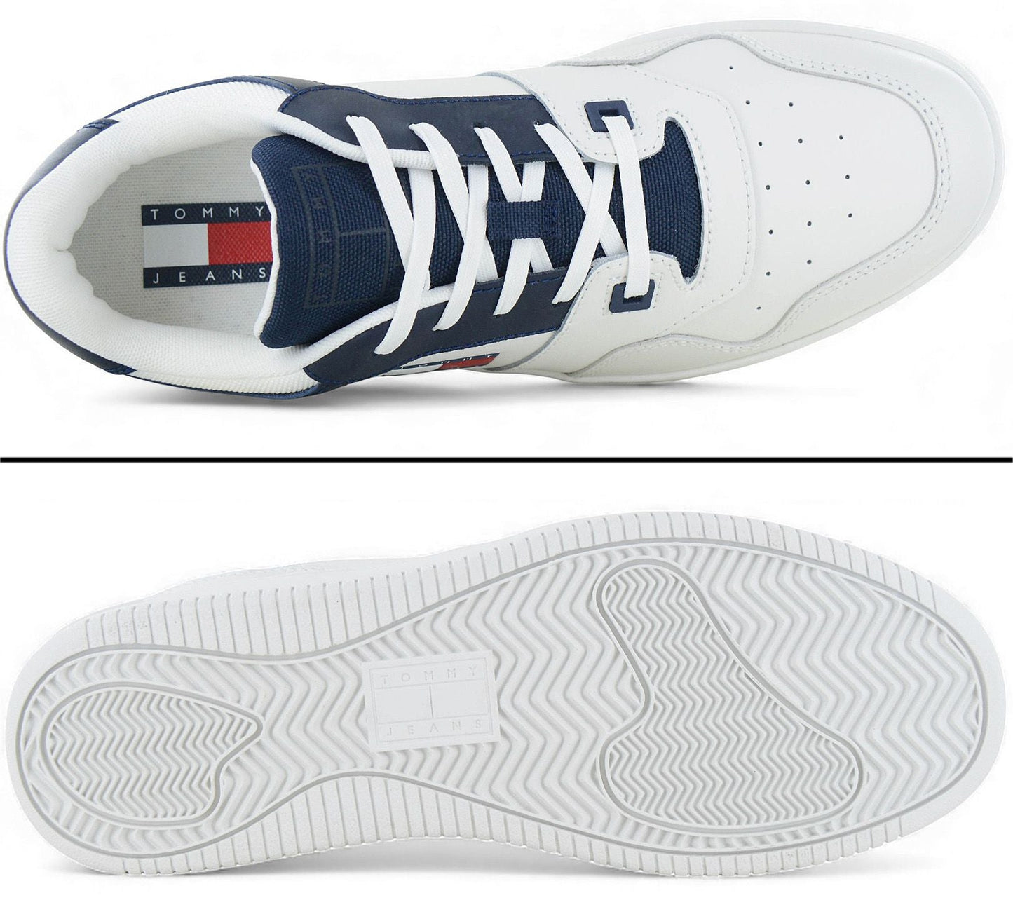 Tommy Hilfiger Jeans Retro Basket ESS Essential - Herren Sneakers Schuhe Leder Weiß EM0EM01395-DW4