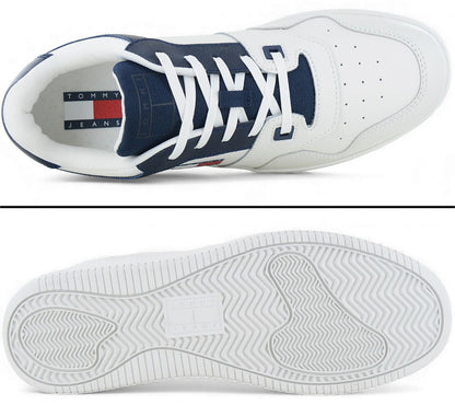 Tommy Hilfiger Jeans Retro Basket ESS Essential - Herren Sneakers Schuhe Leder Weiß EM0EM01395-DW4