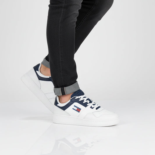 Tommy Hilfiger Jeans Retro Basket ESS Essential - Herren Sneakers Schuhe Leder Weiß EM0EM01395-DW4