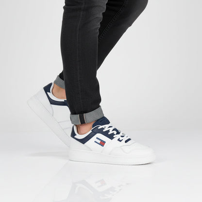 Tommy Hilfiger Jeans Retro Basket ESS Essential - Herren Sneakers Schuhe Leder Weiß EM0EM01395-DW4