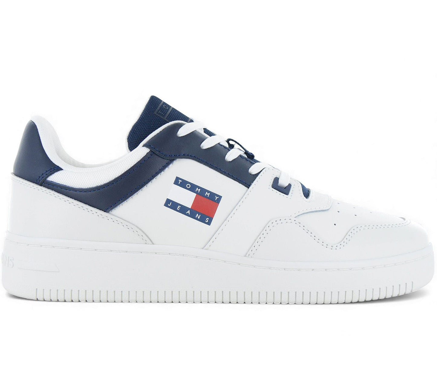Tommy Hilfiger Jeans Retro Basket ESS Essential - Herren Sneakers Schuhe Leder Weiß EM0EM01395-DW4