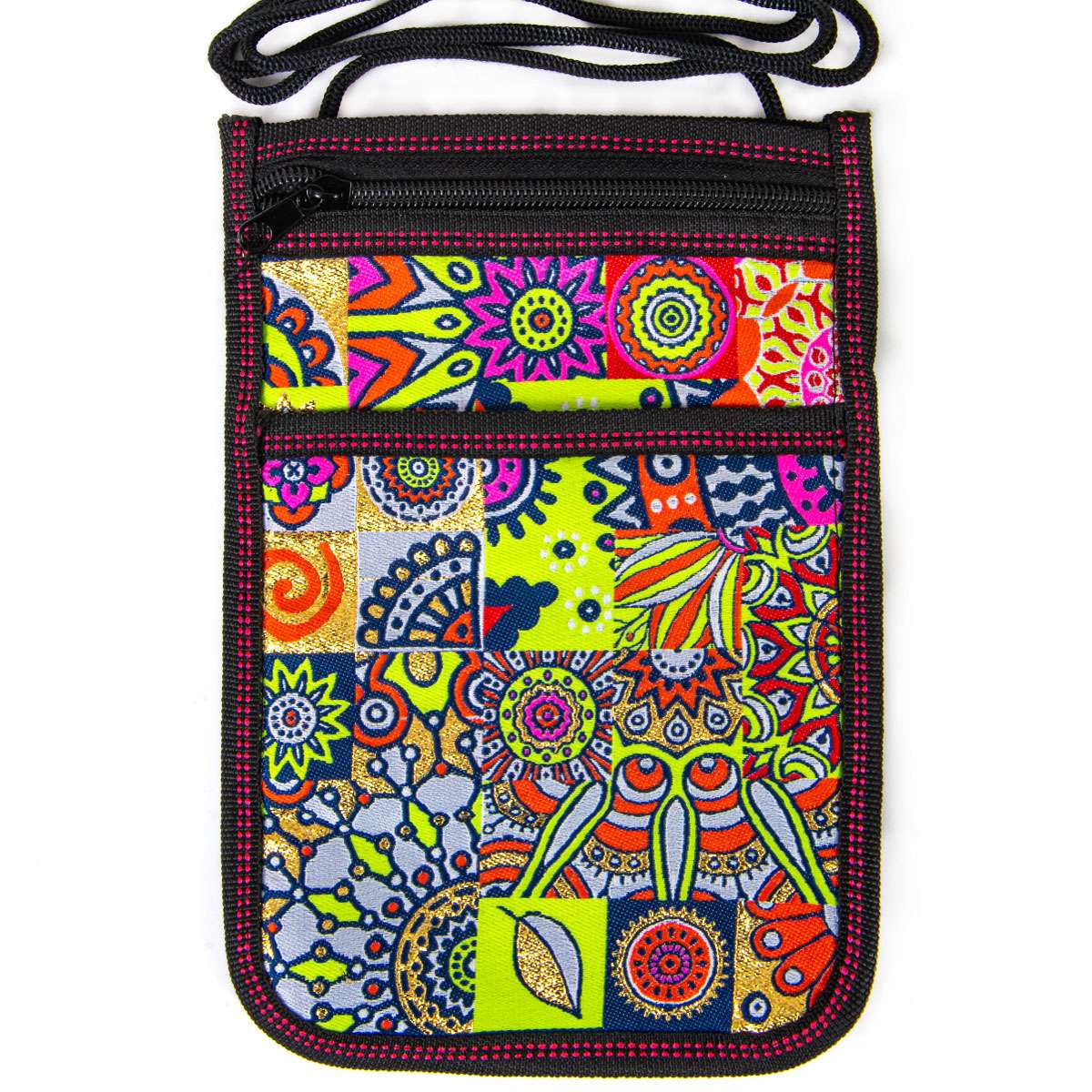 Umhängetasche mit Boho-Muster - Neon - 23,5x15cm