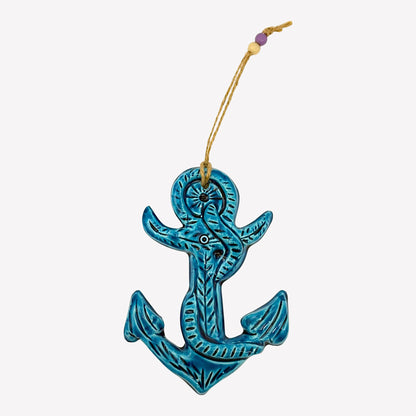 Keramik Wanddeko - Schiffsanker - Hellblau - 19x13x2cm